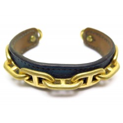  BRACELET CHAINE D'ANCRE CUIR BLEU MARINE 