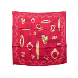 FOULARD CARTIER JOAILLERIE BIJOUX BRACELET LOVE CARRE SOIE ROUGE SILK SCARF 320€