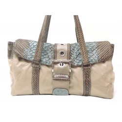 NEUF SAC A MAIN PRADA EN TOILE ET CUIR DE PYTHON BEIGE PURSE HAND BAG 1800€