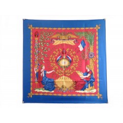 NEUF FOULARD HERMES 1789 LIBERTE EGALITE FRATERNITE SOIE BLEU CARRE 90 CM 360 