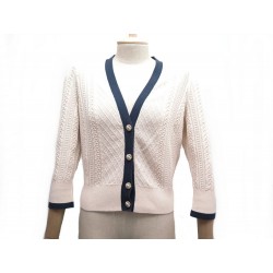 NEUF GILET CHANEL CARDIGAN A BOUTONS P45282 40 42 M COTON ECRU WOOL VEST 2000€