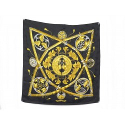 FOULARD HERMES DAIMYO PRINCES DU SOLEIL LEVANT CARRE SOIE NOIR SILK SCARF 360€