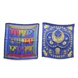 LOT 2 FOULARDS GAVROCHE HERMES LES CAVALIERS D'OR + LES RUBANS CARRES SCARF 330€