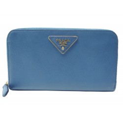 PORTEFEUILLE PRADA LONG EN CUIR SAFFIANO BLEU PORTE MONNAIE LEATHER WALLET 570€