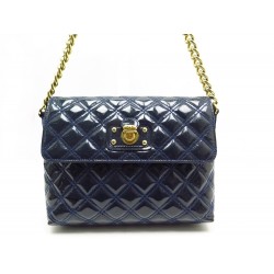 SAC A MAIN MARC JACOBS 24 CM PORTE EPAULE CUIR MATELASSE VERNI BLEU BAG 1000€