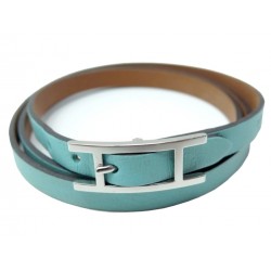 NEUF BRACELET HERMES HAPI 3 TRIPLE TOUR TAILLE M CUIR SWIFT BLEU CALFSKIN 295€