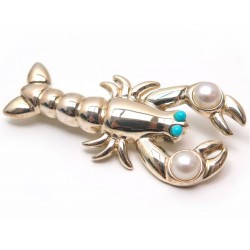 BROCHE TIFFANY & CO HOMARD EN ARGENT 18GR TURQUOISE & PERLES LOBSTER BROOCH 435€