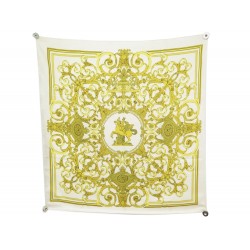 FOULARD HERMES LES TUILERIES EN SOIE BLANC & DORE CARRE 90 CM SILK SCARF 360€