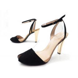 CHAUSSURES GUCCI 37 IT 37.5 FR SANDALES A TALONS DAIM NOIR DORE SHOES 550€