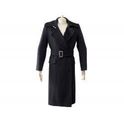 MANTEAU LONG YVES SAINT LAURENT LAINE NOIR T 38 M AVEC CEINTURE WOOL COAT 3500€