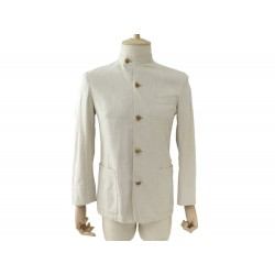 VESTE HERMES DROITE COL MAO 46 S EN COTON & LIN BEIGE BLOUSON LIGHT JACKET 2500€