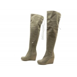 BOTTES FENDI 39 CUISSARDES CUIR SUEDE TAUPE 