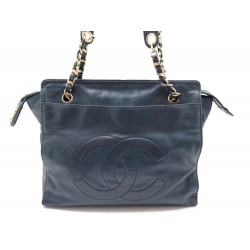 SAC A MAIN CHANEL SHOPPING LOGO CC 29 CM EN CUIR BLEU LEATHER BAG PURSE 3000€