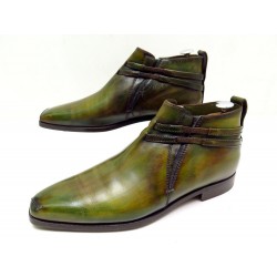 CHAUSSURES BERLUTI SCRITTO DEMESURE 7 41.5 BOTTINES CUIR PATINE VERT BOOTS 2300€