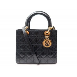 SAC A MAIN CHRISTIAN DIOR LADY PM 24CM BANDOULIERE CUIR VERNI NOIR HANDBAG 3200€