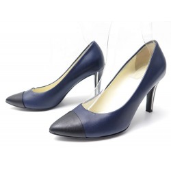 CHAUSSURES CHANEL G29822 ESCARPINS 36 EN CUIR BLEU LOGO CC BLUE PUMP SHOES 620€