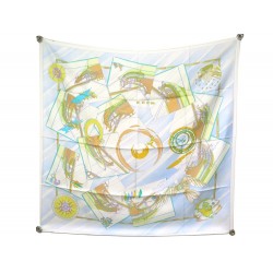 NEUF FOULARD HERMES FACE AU LARGE D. JARLEGANT CARRE SOIE BEIGE SILK SCARF 360€