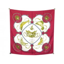 FOULARD HERMES SPRINGS CARRE EN SOIE BORDEAUX SIGNE LEDOUX 