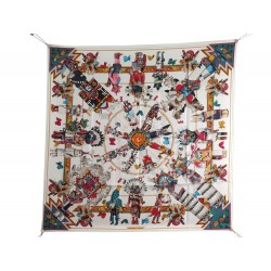 FOULARD HERMES KACHINAS CARRE EN SOIE BLANCHE KERMIT OLIVER 1992 SILK SCARF 360€