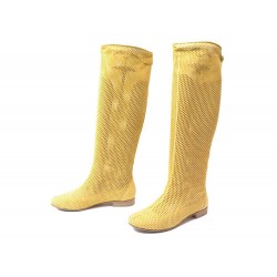 CHAUSSURES BOTTES FENDI NUT 38.5 EN CUIR JAUNE PERFORE PERFORATED BOOTS 690€