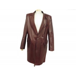 MANTEAU TRENCH LONG JEAN CLAUDE JITROIS EN CUIR BORDEAUX L 50 LEATHER COAT 3000€