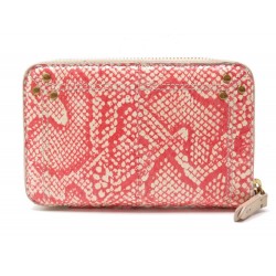 PORTEFEUILLE JEROME DREYFUSS JULIEN EN CUIR DE PYTHON ROSE LEATHER WALLET 330€