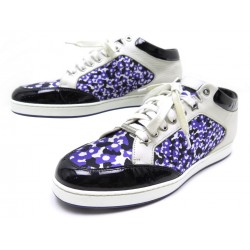 CHAUSSURES BASKETS JIMMY CHOO MIAMI FLORAL PRINTED 38 TOILE CUIR BLANC NOIR 395€