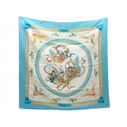 NEUF FOULARD HERMES NIKKO CARRE JAPONISANT EN SOIE BLEU BLUE SILK SCARF 360€