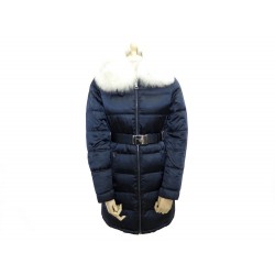 MANTEAU DOUDOUNE PRADA FEMME BLEUE 38 COL FOURRURE DE RENARD NATUREL 