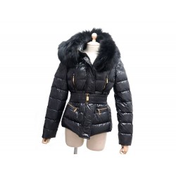 BLOUSON DOUDOUNE MONCLER EVANS T 2 M 40 NOIR COL FOURRURE MANTEAU COAT 1500€