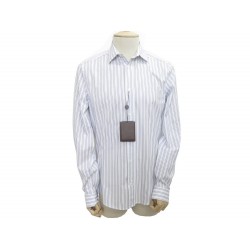 NEUF CHEMISE LOUIS VUITTON L COTON BLANC RAYES BLEU 