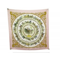 FOULARD HERMES LA PROMENADE DE LONGCHAMPS SOIE ROSE 