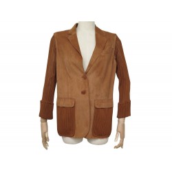 VESTE HERMES BLOUSON 44 L EN CUIR VELOURS DE CHEVRE MARRON MANTEAU JACKET 5000€