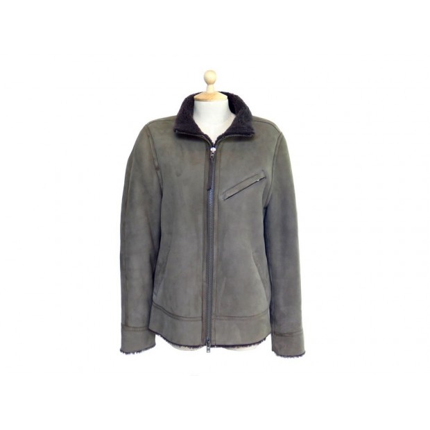 NEUF BLOUSON BOMBARDIER CLOSED 50 L CUIR MOUTON RETOURNE KAKI COAT 1200€