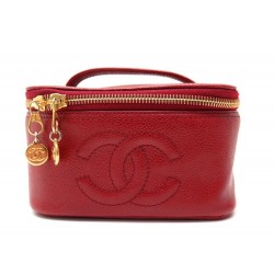 SAC TROUSSE DE TOILETTE CHANEL VANITY A MAIN LOGO CC PM CUIR CAVIAR ROUGE 1400€