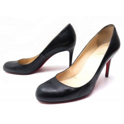 CHAUSSURES CHRISTIAN LOUBOUTIN RON RON KID 40 ESCARPINS CUIR NOIR SHOES 