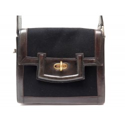  : VINTAGE SAC A MAIN HERMES CUIR ET FEUTRE MARRON