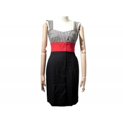 ROBE MI LONGUE GUCCI 40 IT 36 FR S CARREAUX VICHY & ROUGE NOIR BLACK DRESS 1000€