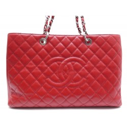 NEUF SAC A MAIN CHANEL CABAS SHOPPING GM LOGO CC CUIR CAVIAR ROUGE HANDBAG 3500€