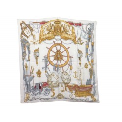 VINTAGE FOULARD HERMES MUSEE CARRE PHILIPPE LEDOUX SOIE BLANC SILK SCARF 345€