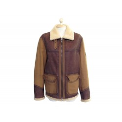 MANTEAU BLOUSON VASSAL BOMBARDIER PEAU LAINEE 48 M EN CUIR MARRON COAT 1400€