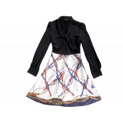 NEUF ROBE LOUIS VUITTON 38 M EN SOIE IMPRIMEE MOTIFS & NOIR SILK DRESS NEW 1600€