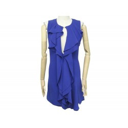 ROBE LOUIS VUITTON FROUFROU OUVERTE DEVANT 38 EN SOIE BLEU BLUE SILK DRESS 2200€