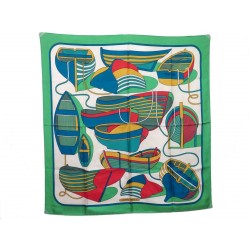 VINTAGE FOULARD HERMES THALASSA CARRE PIERRE PERON EN SOIE VERT SILK SCARF 345€