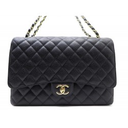 NEUF SAC CHANELTIMELESS MAXI JUMBO CUIR GRINE NOIR 