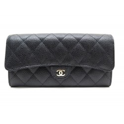 NEUF PORTEFEUILLE A RABAT CHANEL 2.55 TIMELESS EN CUIR CAVIAR NOIR WALLET 980€