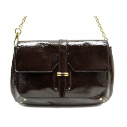 SAC A MAIN YVES SAINT LAURENT EMMA CUIR VERNIS MARRON 