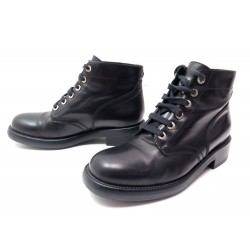 CHAUSSURE CHANEL G29577 BOTTINES MONTANTES RANGERS 38.5 CUIR NOIR BOOTS 1050€