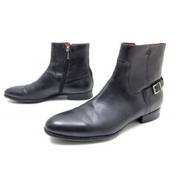  CHAUSSURES BOOTS BOTTINES SANTONI CUIR NOIR ANTHRACITE 7.5 