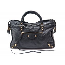 SAC A MAIN BALENCIAGA 281770 GIANT 12 CITY GOLD DORE & CUIR NOIR HAND BAG 1595€